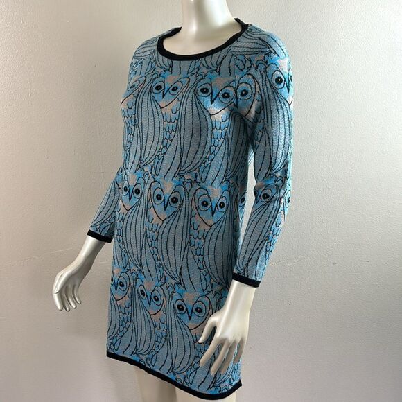 Anthropologie HWR Nestled Owl Print Tunic dress sweater cozy top Artsy - Picture 6 of 10